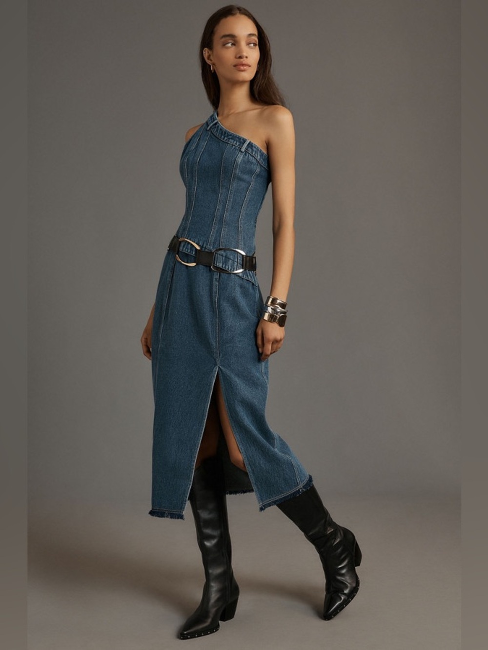 Forever That Girl ‘Camila’ One-Shoulder Denim Midi Dress